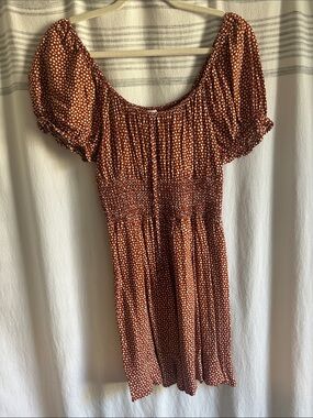 Charlotte Russe Rust Polka Dot Puff Sleeve Mini Dress